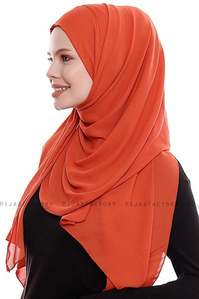 Yara - Hijab Crepe Pratico One Piece Rosso Mattone