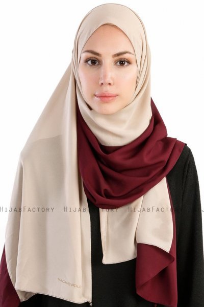 Yelda Beige & Bordeaux Chiffon Hijab Sjal Madame Polo 130041-1