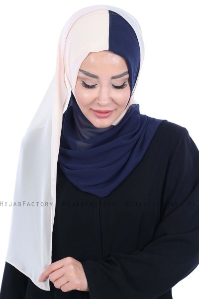 Ylva - Hijab Chiffon Pratico Beige & Blu Navy