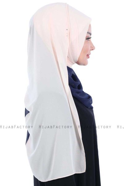 Ylva - Hijab Chiffon Pratico Beige & Blu Navy