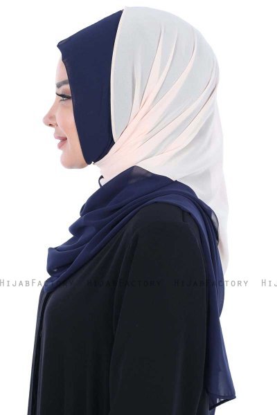 Ylva - Hijab Chiffon Pratico Beige & Blu Navy