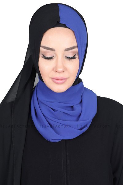 Ylva - Hijab Chiffon Pratico Blu & Nero