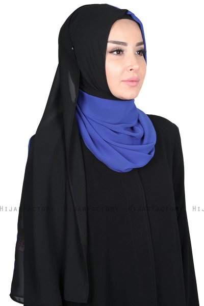 Ylva - Hijab Chiffon Pratico Blu & Nero