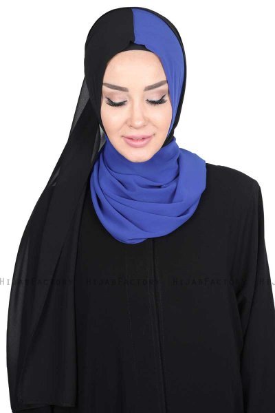 Ylva - Hijab Chiffon Pratico Blu & Nero