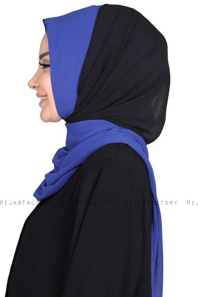 Ylva - Hijab Chiffon Pratico Blu & Nero