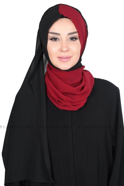 Ylva - Hijab Chiffon Pratico Bordò & Nero