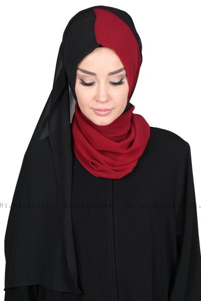 Ylva - Hijab Chiffon Pratico Bordò & Nero