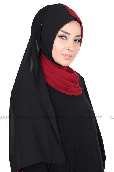 Ylva - Hijab Chiffon Pratico Bordò & Nero