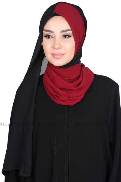 Ylva - Hijab Chiffon Pratico Bordò & Nero