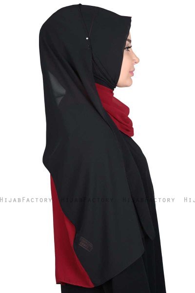 Ylva - Hijab Chiffon Pratico Bordò & Nero