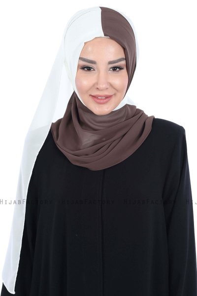 Ylva - Hijab Chiffon Pratico Marrone & Creme