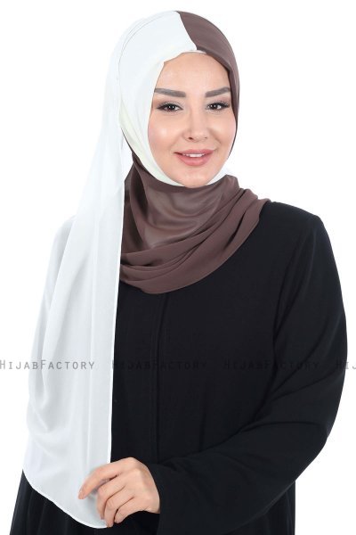 Ylva - Hijab Chiffon Pratico Marrone & Creme