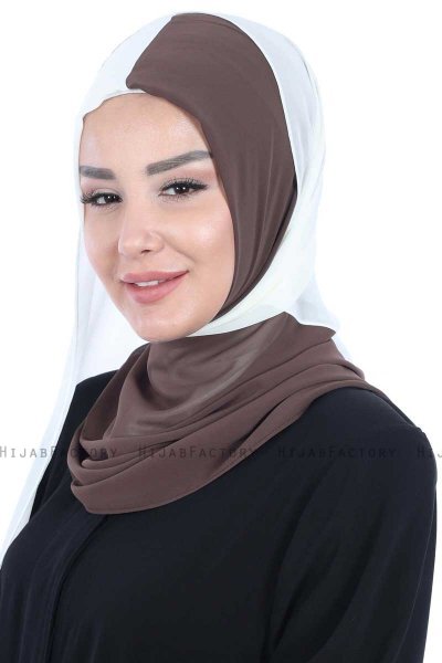 Ylva - Hijab Chiffon Pratico Marrone & Creme