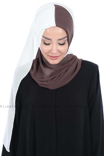 Ylva - Hijab Chiffon Pratico Marrone & Creme