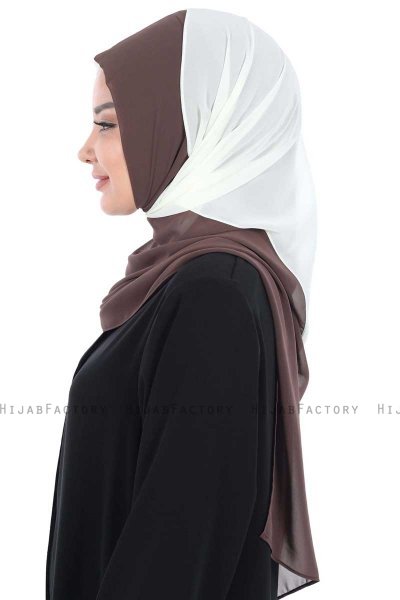 Ylva - Hijab Chiffon Pratico Marrone & Creme