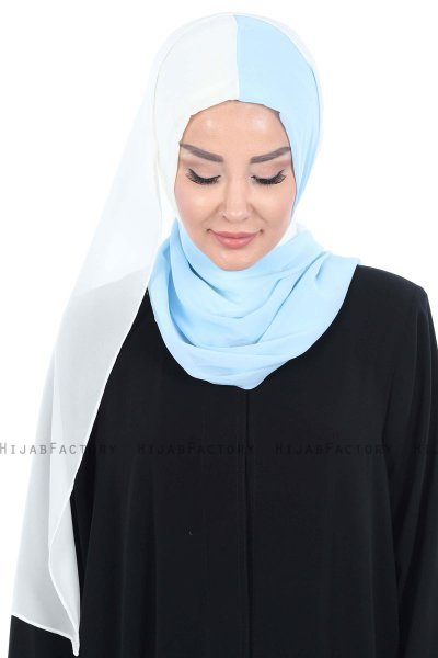 Ylva - Hijab Chiffon Pratico Creme & Azzurro
