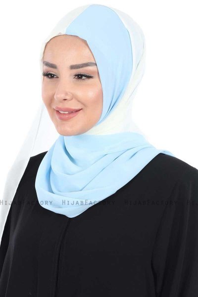 Ylva - Hijab Chiffon Pratico Creme & Azzurro