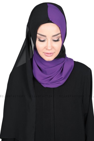 Ylva - Hijab Chiffon Pratico Viola & Nero
