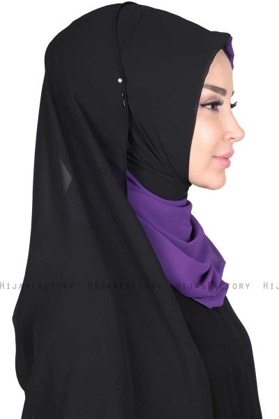 Ylva - Hijab Chiffon Pratico Viola & Nero