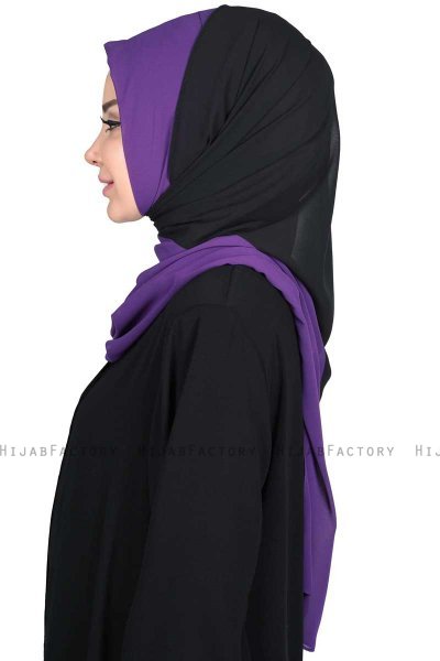 Ylva - Hijab Chiffon Pratico Viola & Nero