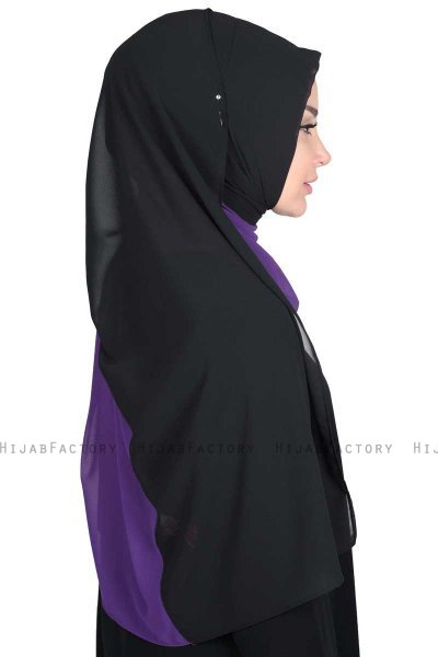 Ylva - Hijab Chiffon Pratico Viola & Nero