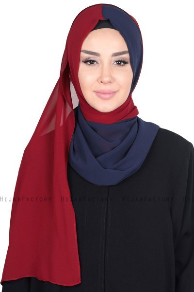 Ylva - Hijab Chiffon Pratico Blu Navy & Bordeaux