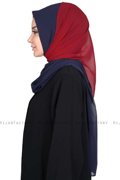 Ylva - Hijab Chiffon Pratico Blu Navy & Bordeaux