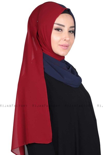 Ylva - Hijab Chiffon Pratico Blu Navy & Bordeaux