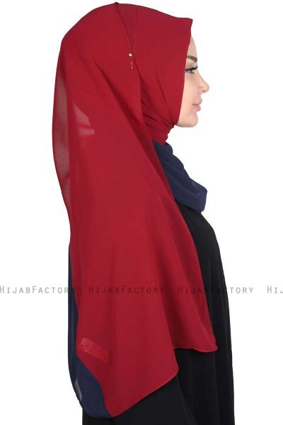 Ylva - Hijab Chiffon Pratico Blu Navy & Bordeaux