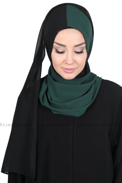 Ylva - Hijab Chiffon Pratico Verde Scuro & Nero