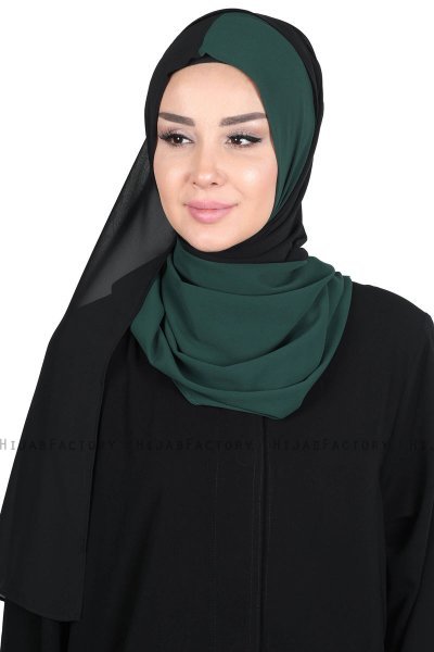 Ylva - Hijab Chiffon Pratico Verde Scuro & Nero