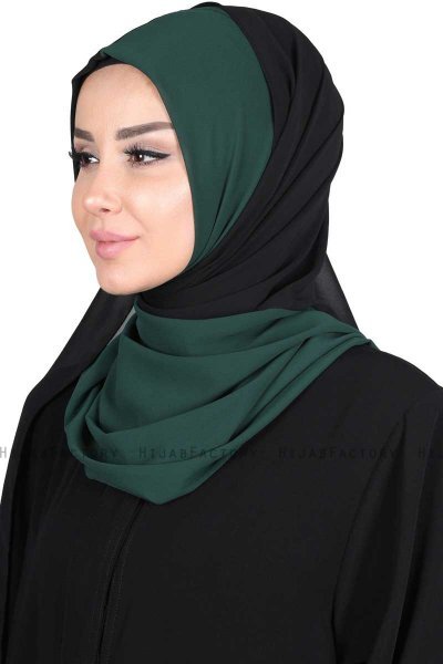 Ylva - Hijab Chiffon Pratico Verde Scuro & Nero