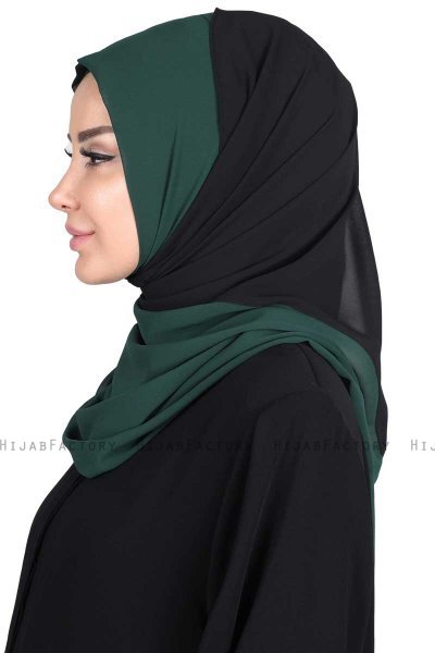 Ylva - Hijab Chiffon Pratico Verde Scuro & Nero