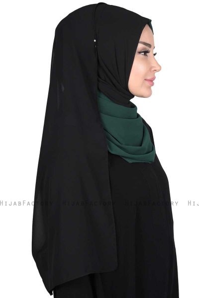 Ylva - Hijab Chiffon Pratico Verde Scuro & Nero