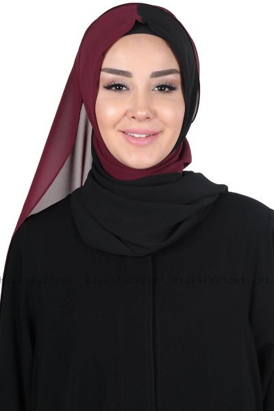 Ylva - Hijab Chiffon Pratico Prugna & Nero