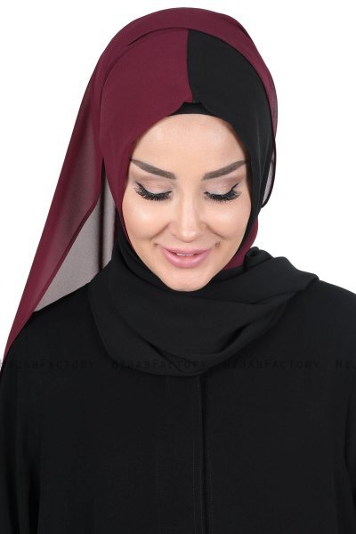 Ylva - Hijab Chiffon Pratico Prugna & Nero