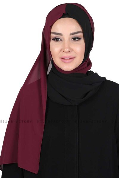 Ylva - Hijab Chiffon Pratico Prugna & Nero