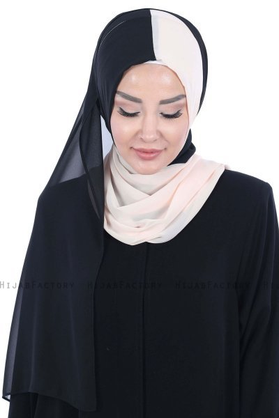 Ylva - Hijab Chiffon Pratico Nero & Beige