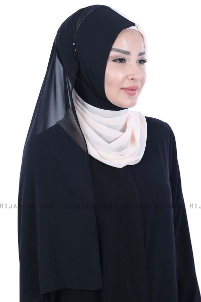 Ylva - Hijab Chiffon Pratico Nero & Beige