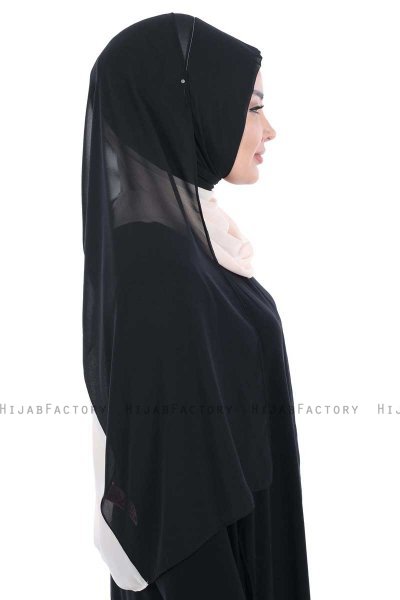 Ylva - Hijab Chiffon Pratico Nero & Beige