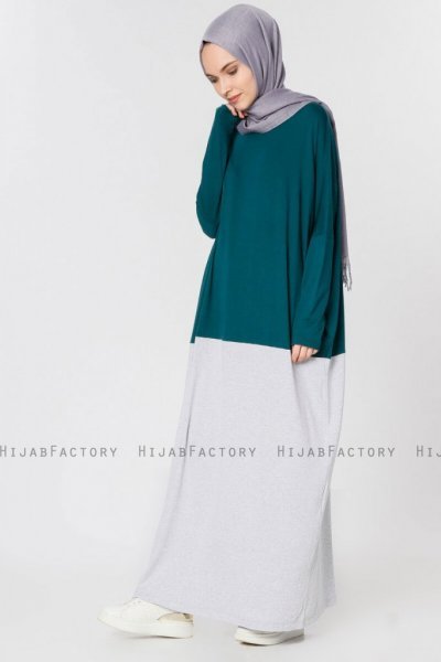 Zenia Mörkgrön & Ljusgrå Klänning Miss Halima 280143b